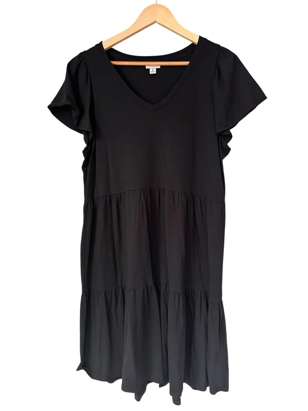 J. Crew Black Tiered Cotton T-Shirt Midi Dress, Size Medium — New Without Tags